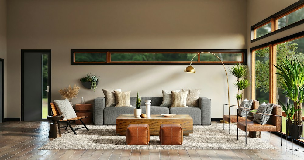 Warm interior with finished designer wallpaper